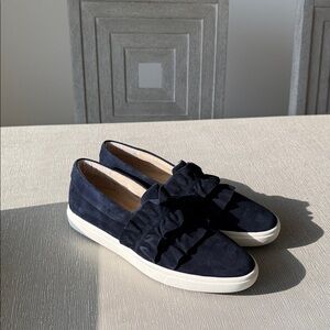 Neiman Marcus Dark Blue Ruffle Loafers